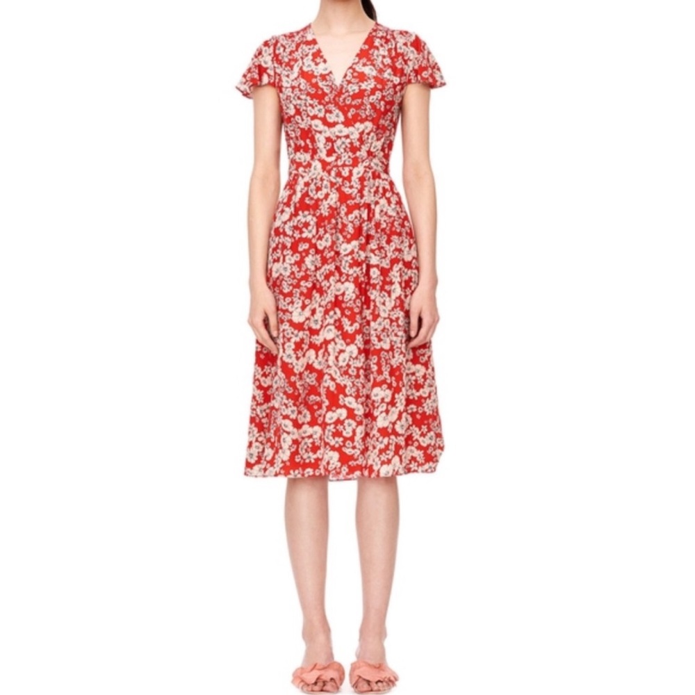 Rebecca Taylor Red Floral Wrap Silk Dress